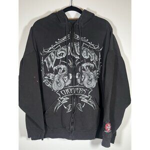 Vintage Y2K West Coast Choppers zip-up black graphic hoodie bikercore XL
